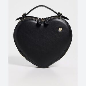 NWT Stoney Clover Lane Noir Black Heart Crossbody Bag Leather Strap Gold Zipper